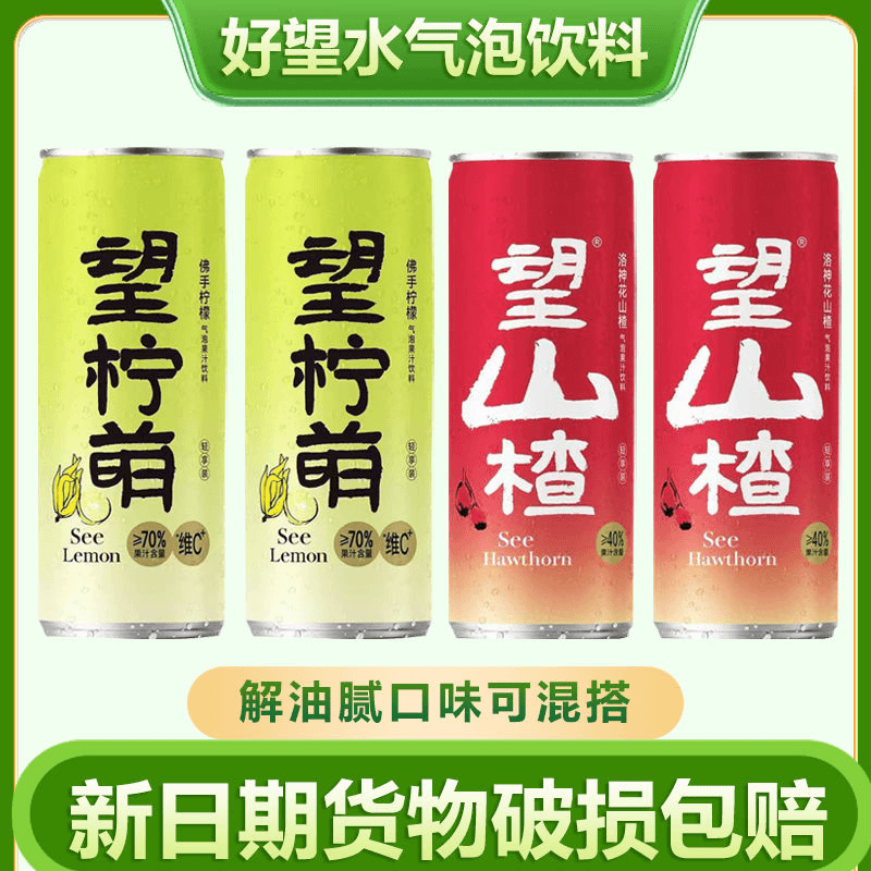 望山楂柠檬味佛手柠檬气泡水330ml罐饮料果汁夏日聚会运动正品