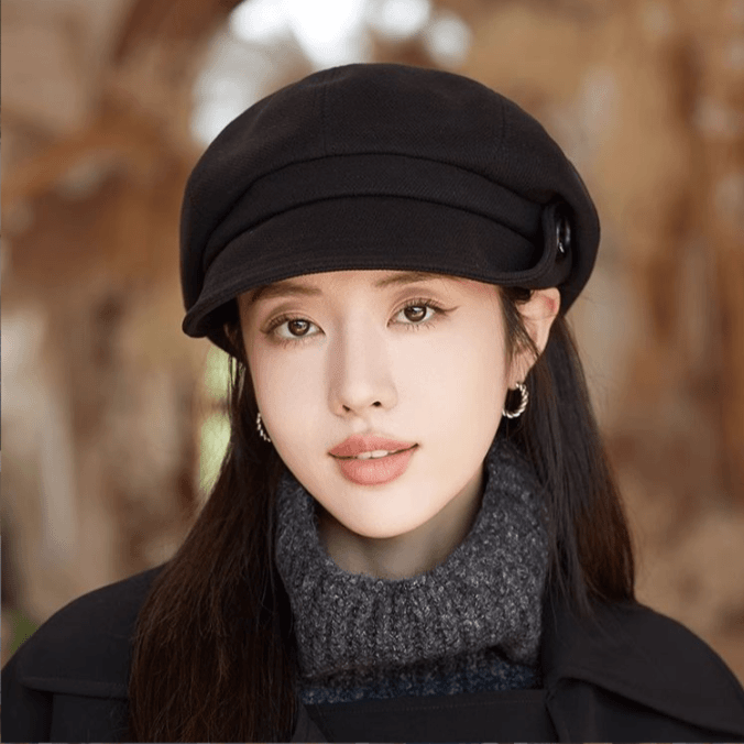 新款气质优雅八角帽女韩版秋冬款纽扣鸭舌帽日系文艺复古百搭帽子
