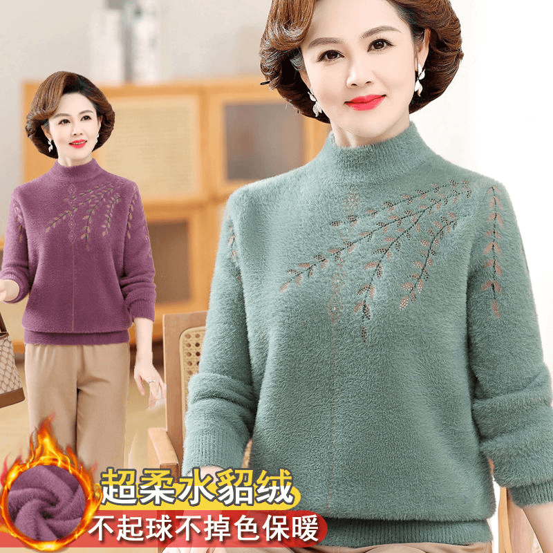 冬季毛衣女士加厚针织衫中老年人妈妈装打底衫短款奶奶保暖