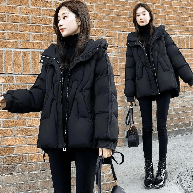 黑色显瘦羽绒服女连帽白鸭绒外套新款女装冬季宽松短款小个子