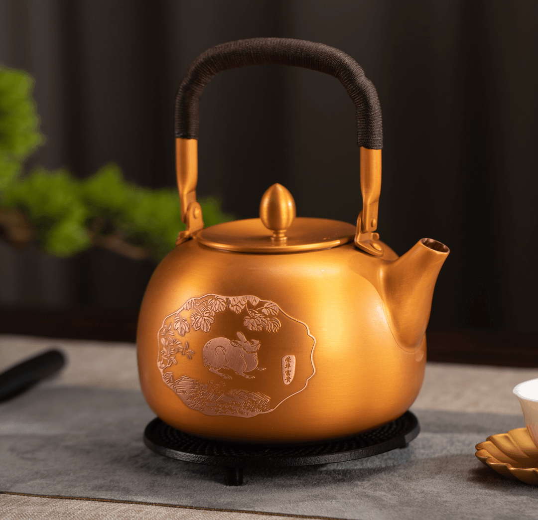 朱炳仁铜【荣华富贵茶壶】紫铜茶壶