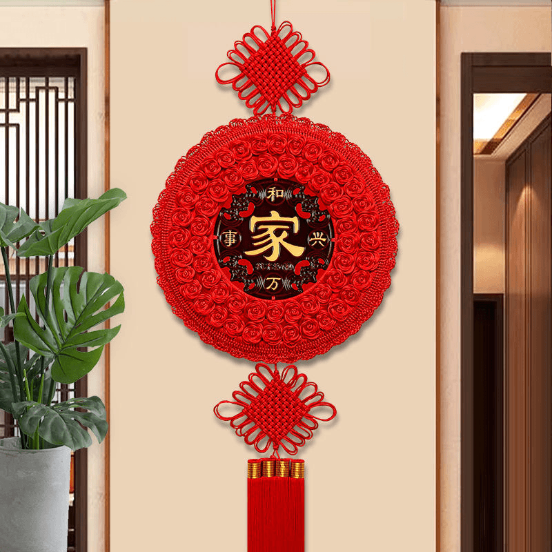中国结新款挂件圆形桃木福字客厅大号电视墙新婚喜庆乔迁招财