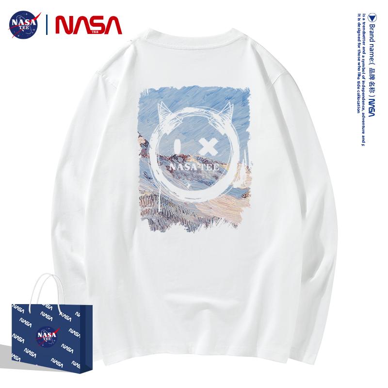 NASATEE联名款2022新长袖字母印花男女同款纯棉T恤#长袖/双面恶魔