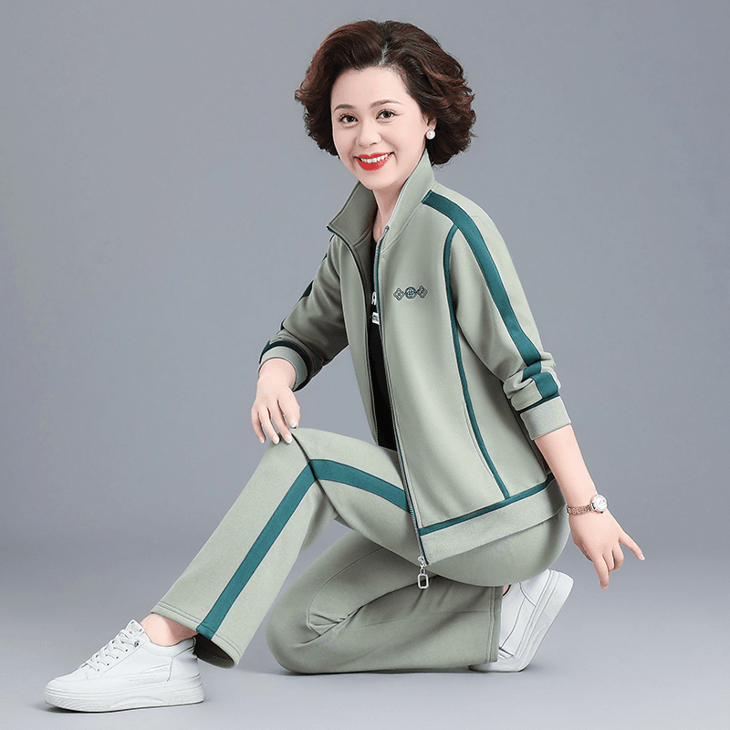 恩狐中老年运动套装女高品质妈妈装大码减龄休闲旅游外套三件套秋