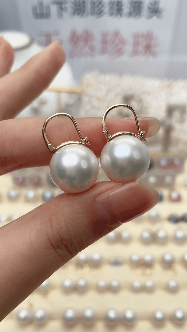 【闪购商品】淡水珍珠耳饰18K金镶嵌13-14