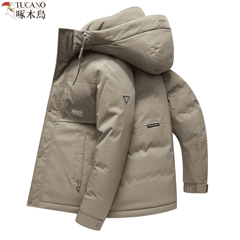 啄木鸟加厚连帽90鸭 绒服男士秋冬款中青年羽 绒服保暖休闲外套