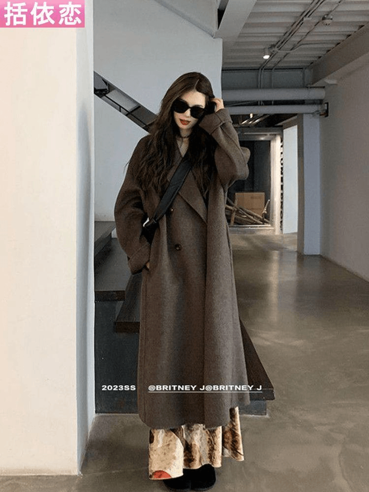 中长款韩系风呢子外套美拉德穿搭高级感毛呢大衣女秋冬加厚过膝