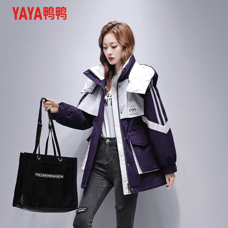 YAYA/鸭鸭派克羽绒服女中长款收腰2023冬季新款潮流时尚连帽外套