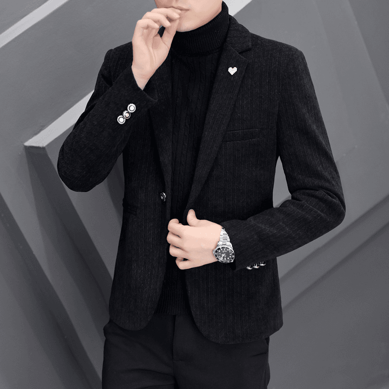 【PBMR】休闲西服男士偏厚秋冬潮流西装单西保暖时尚毛呢修身韩版