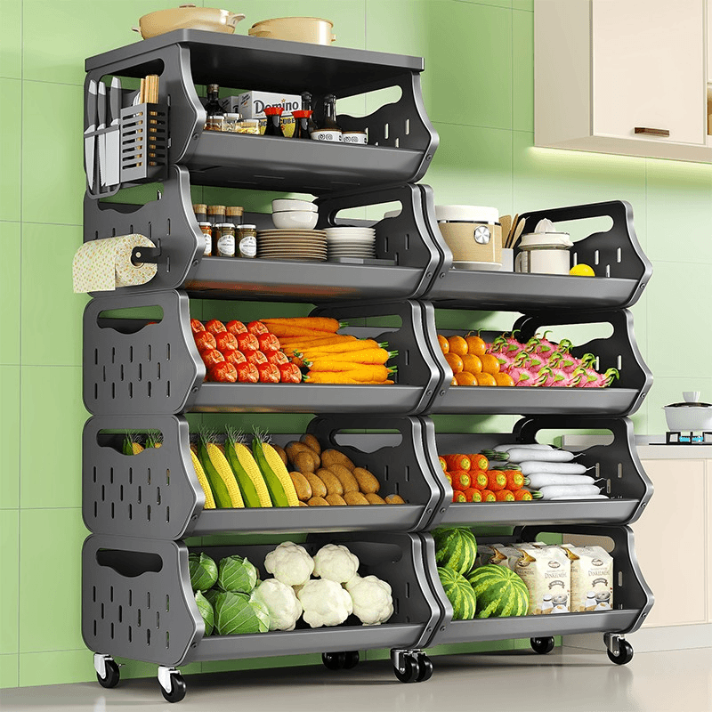 德国厨房放水果蔬菜置物架落地多功能菜篮子多层不锈钢收纳储物筐