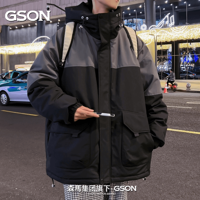 森馬集团GSON羽绒服男冬季2023新款工装帅气保暖潮流拼色轻薄休闲