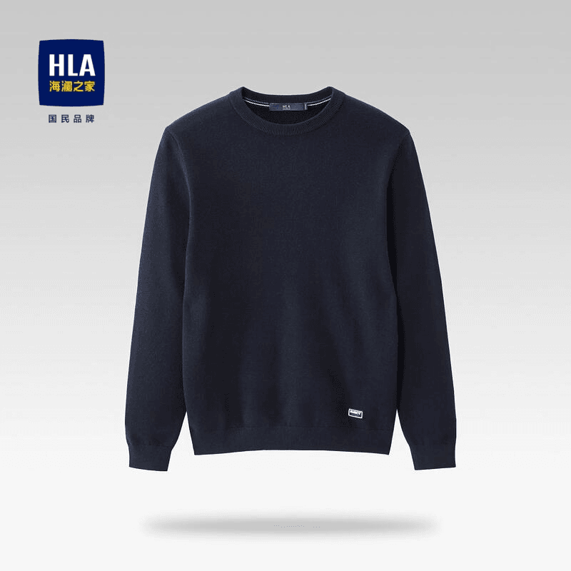 HLA/海澜之家针织衫舒适休闲保暖圆领纯色弹力男士长袖针织衫