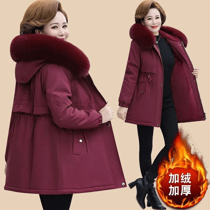 妈妈冬装派克服加绒外套洋气减龄5060岁中老年人夹棉加厚保暖棉衣