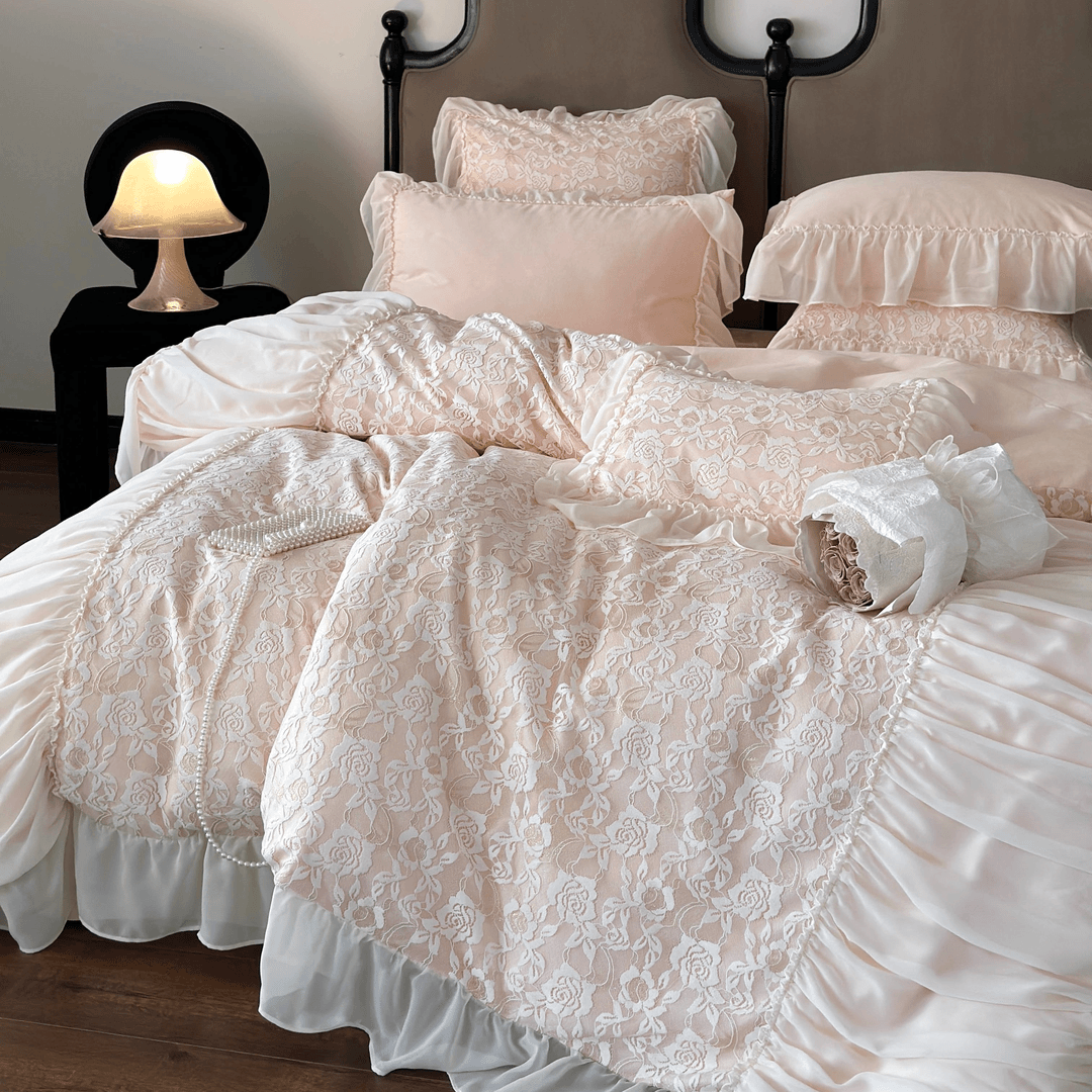 丽家平！蕾丝玫瑰 优雅浮雕蕾丝床品100（50*50）长绒棉全棉四件套