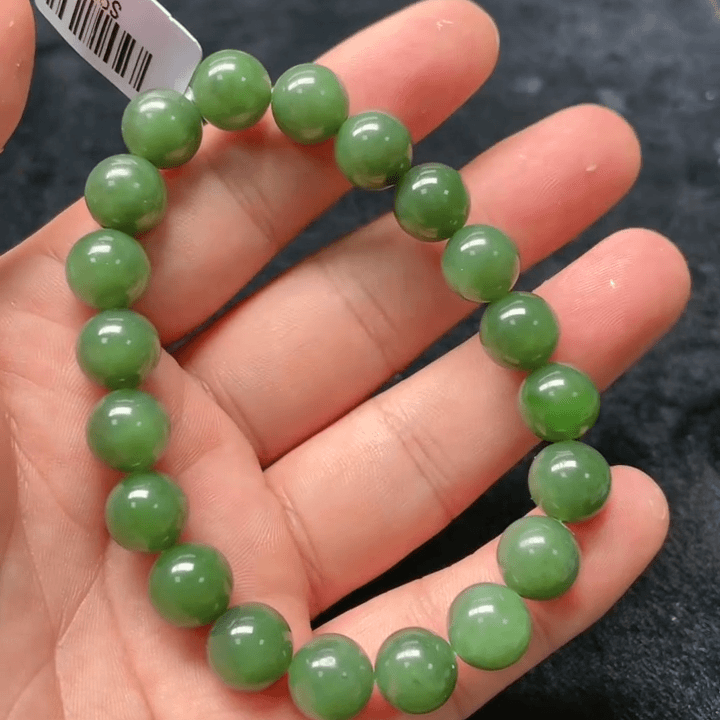 【胖胖珠宝】和田玉碧玉手串一条 约10mm 粉绿（颜色多样性发）微黑点