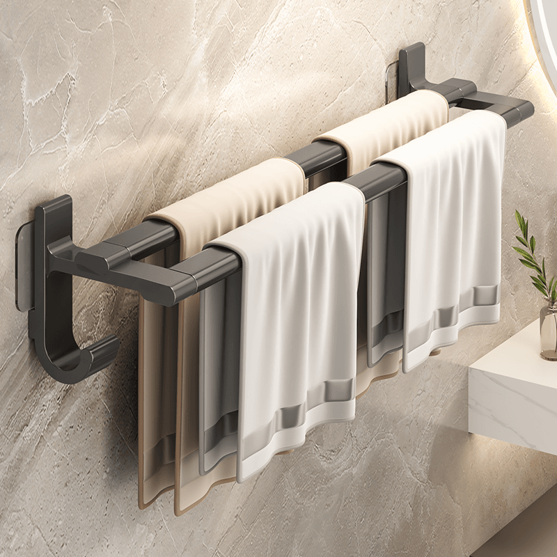 枪灰太空铝毛巾架壁挂式免打孔卫生间厕所置物架洗手间浴室浴巾
