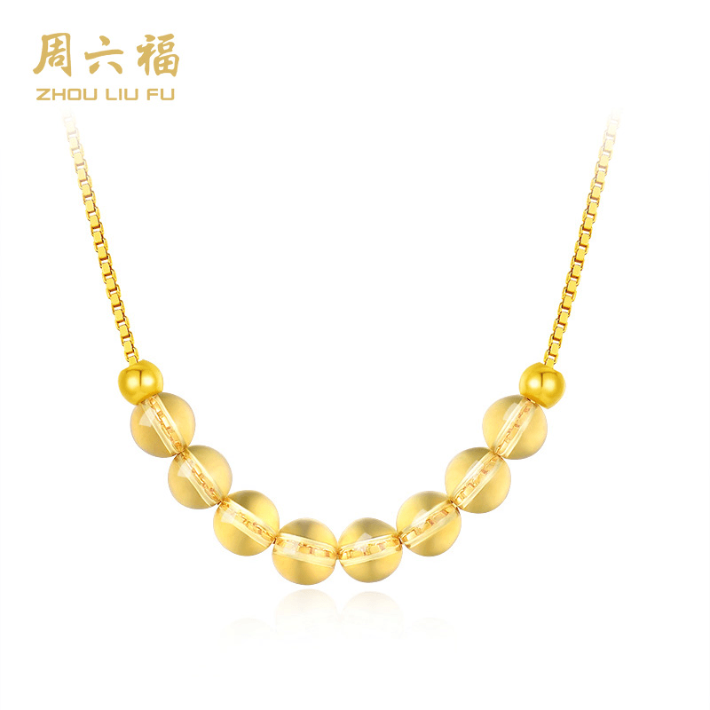 ZHOU LIU FU/周六福琥珀金珠配S925银链Y6088-as