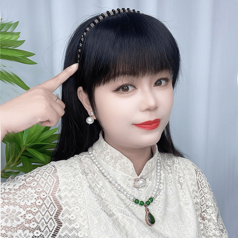 【水钻发箍直发】假发刘海一体补发片女假发头顶遮盖白发无痕发片