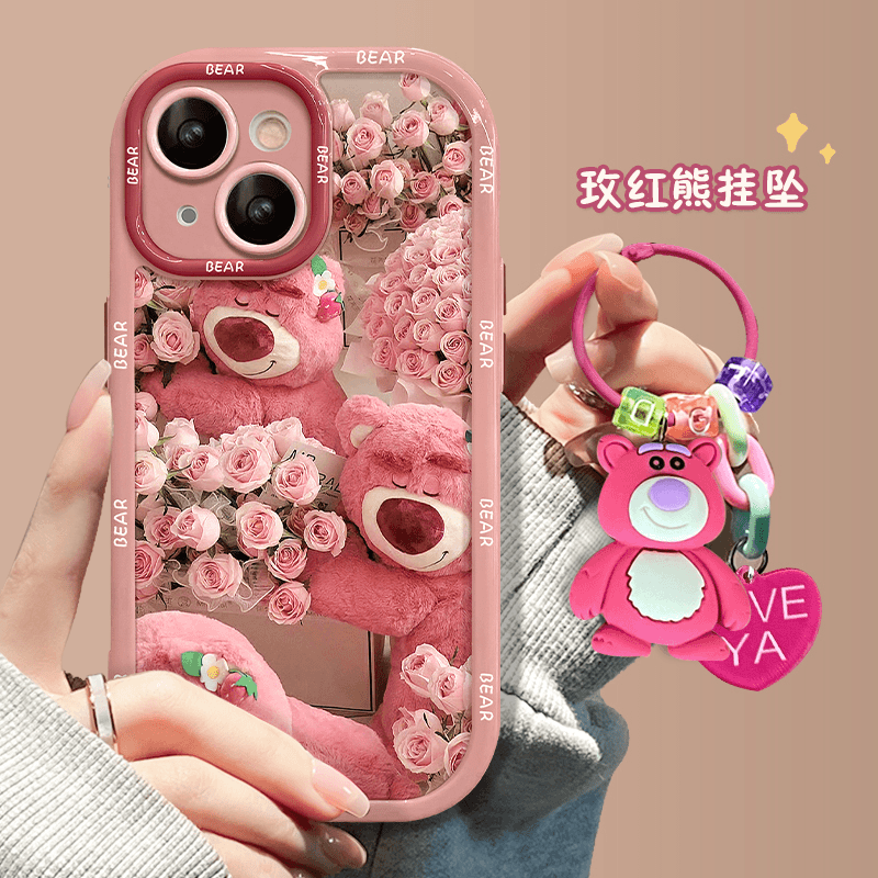 粉色熊苹果14手机壳iP13新款奶油壳12女Max超薄14P防摔