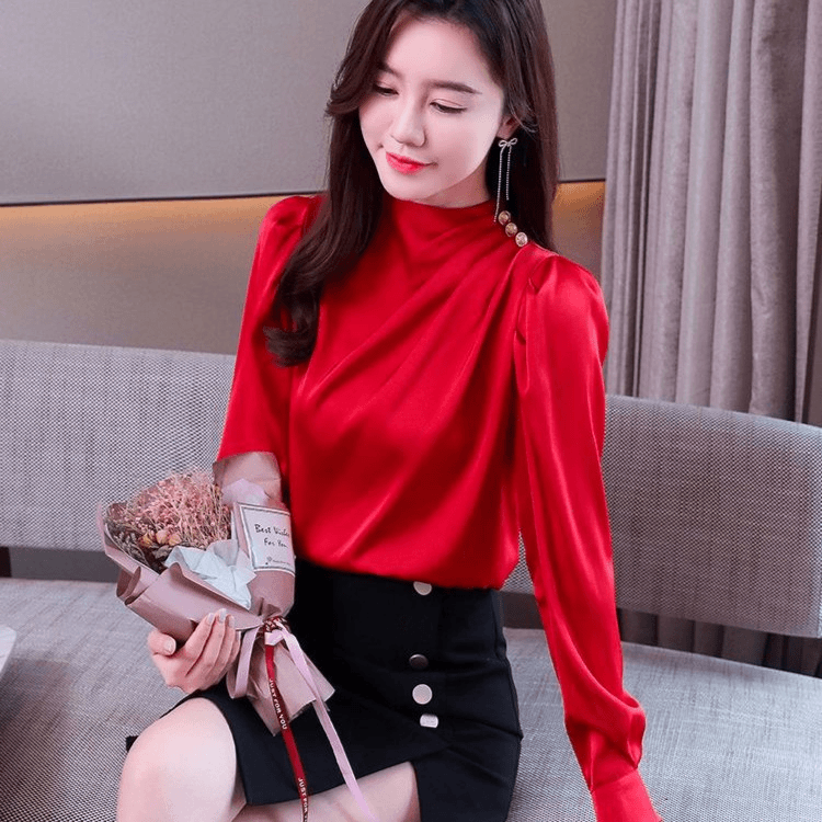 缎面衬衫女长袖2023新款女装上衣气质女神范高档洋气时尚打底衬衣