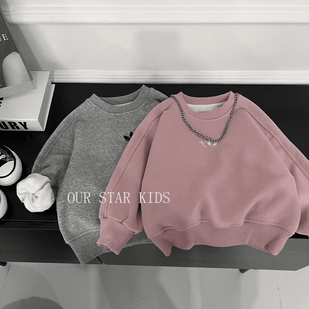 【随落】童装男童女童加绒卫衣新款儿童打底衫秋冬款宝宝上衣洋气