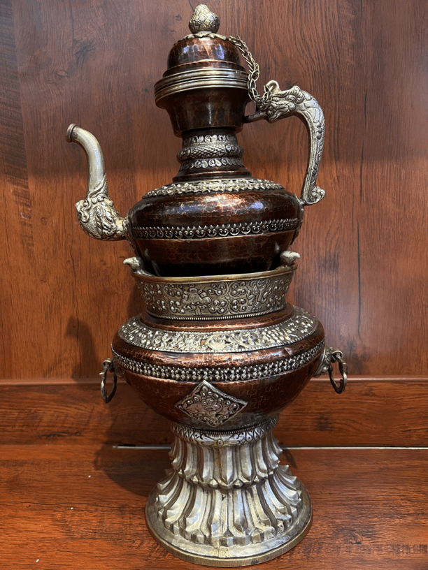 尼泊尔纯铜纯手工打造精品茶壶炉子套装装饰摆件、高52cm