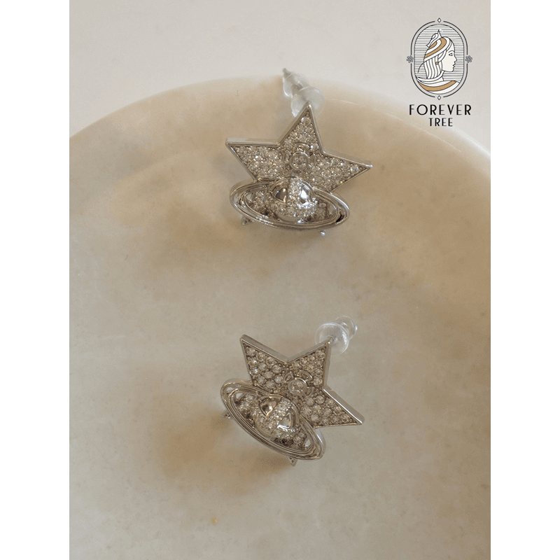 合金耳饰 Forever Tree 24 S925土星镶钻星星经典通勤款耳钉耳饰