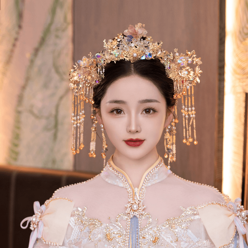 合金婚庆饰品 新娘头饰金色发冠中式秀禾结婚古装发饰MY029无礼盒