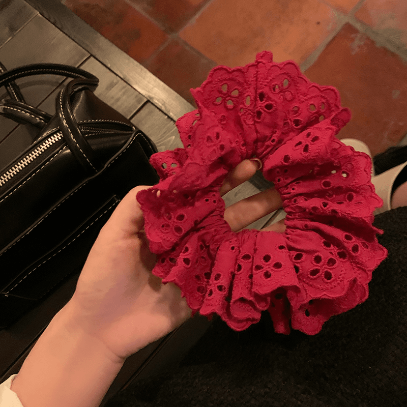 红色新年易梦玲同款红色蕾丝发圈赵露思发绳镂空大肠发圈头花扎马