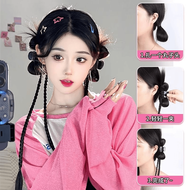 假发辫子女双马尾y2k辣妹蝴蝶结抓夹式鸡毛毽子头拳击辫假发辫子