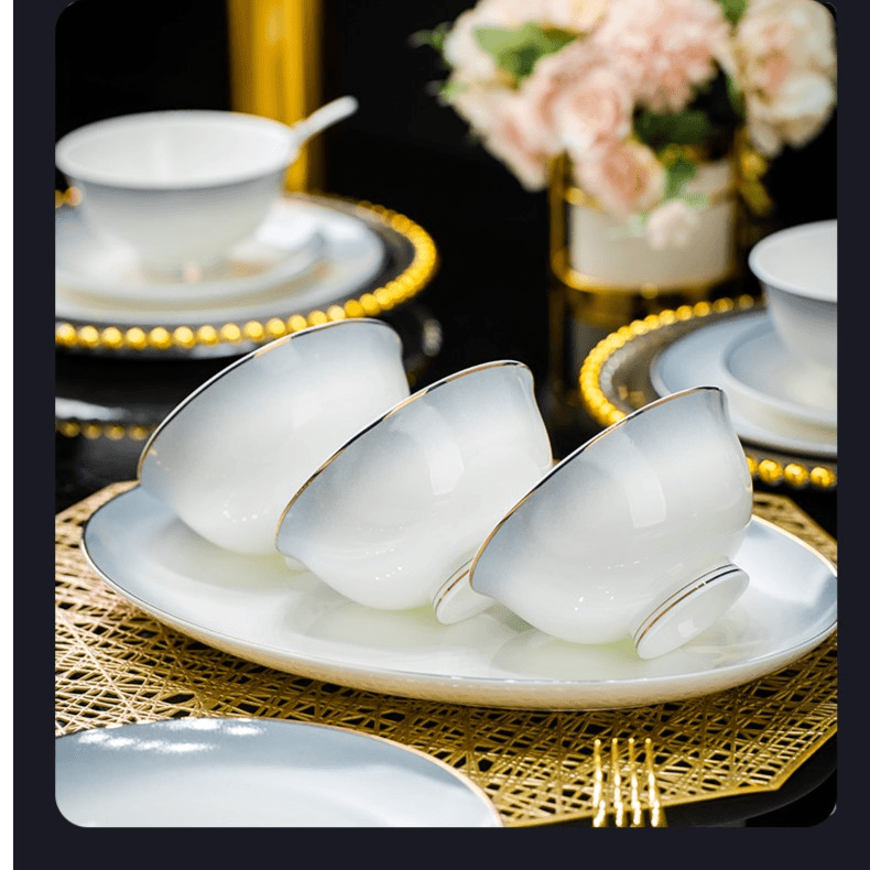 渐变灰散件单拍链接景德镇骨瓷米饭面汤碗碟盘筷天鹅花篮家用饭碗