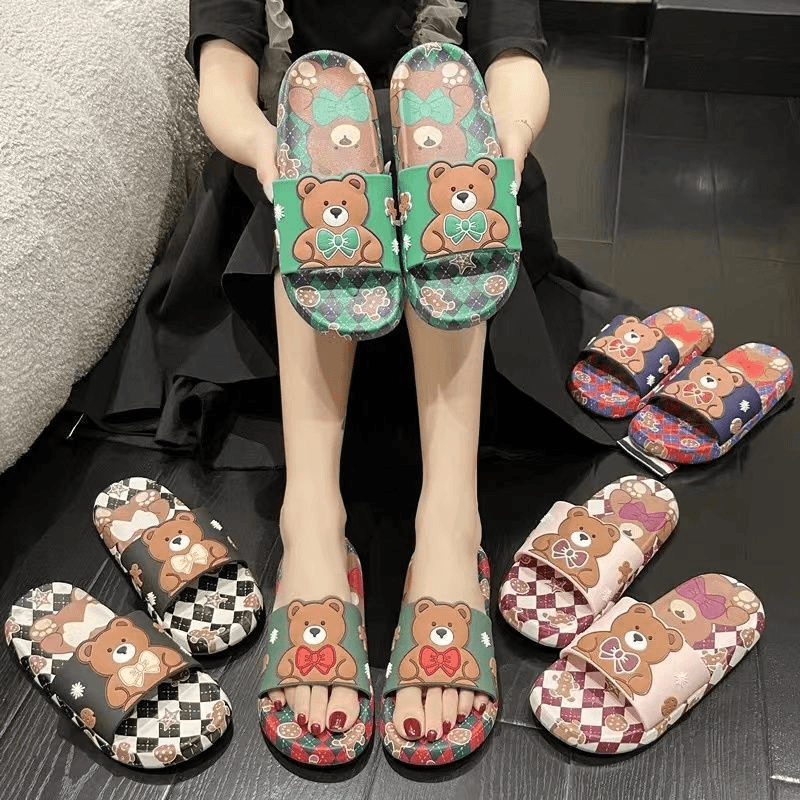 夏季凉拖鞋女ins网红圣诞熊防滑防臭家居家用厚底可爱浴室内拖鞋