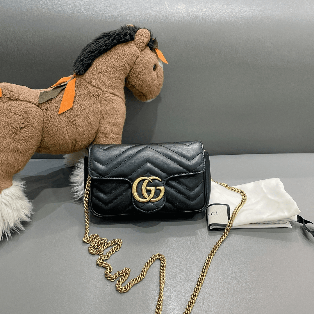 95新  一泽奢品/ GUCCI/黑金mini marmont 包包/Z23100813