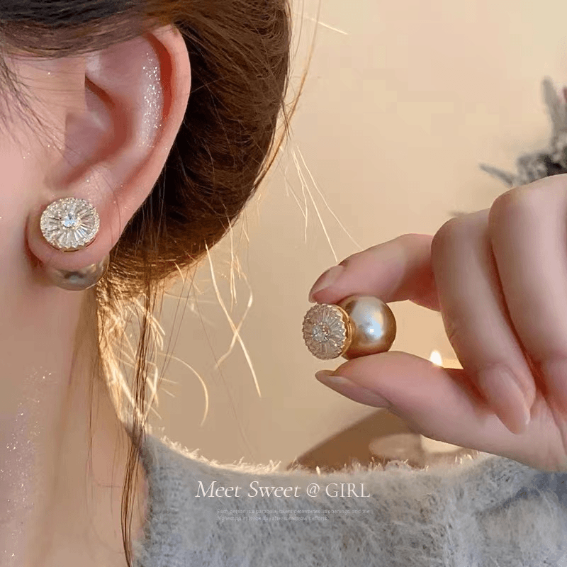 新款爆款小香风香槟色双面耳钉女5065