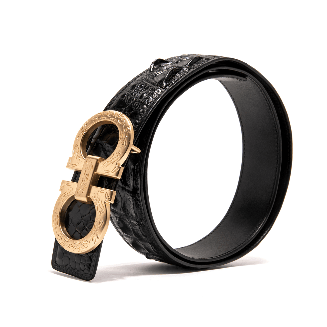 高端时尚鳄鱼皮黑色腰带潮流裤腰带