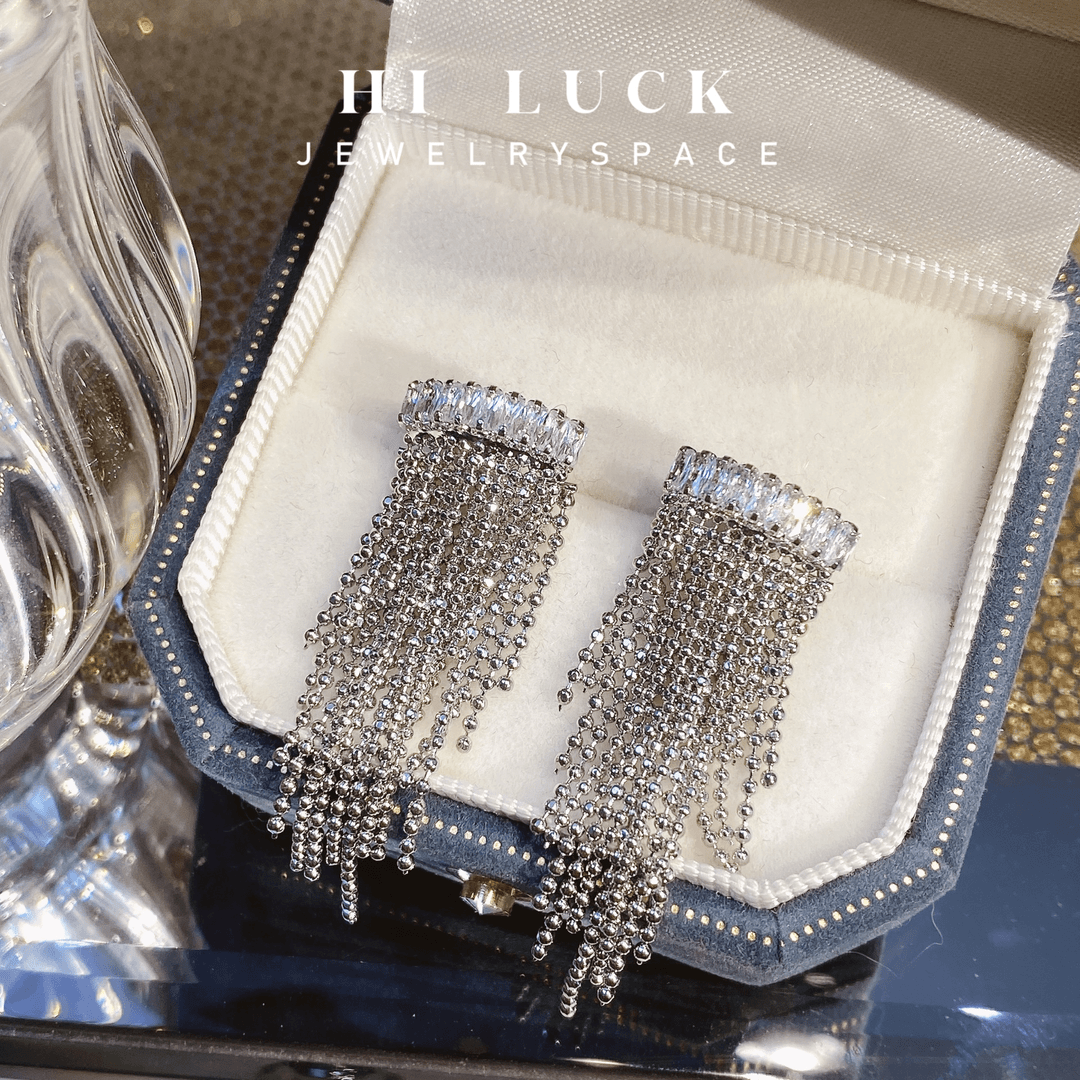 铜合金耳饰 Hiluck前后扣银色流苏甜酷气质百搭洋气高级感耳饰女！