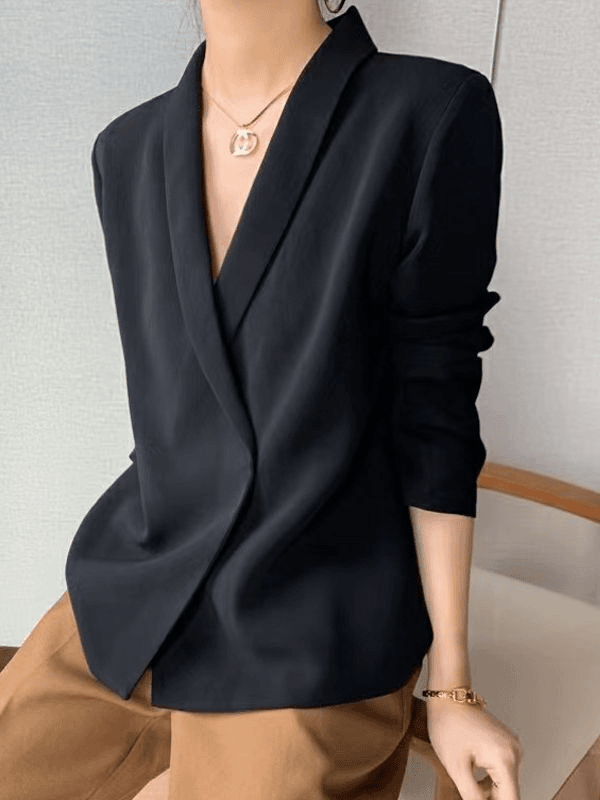 【高定】商场同款真丝衬衫女夏姆米弹力桑蚕丝西装领气质上衣女装