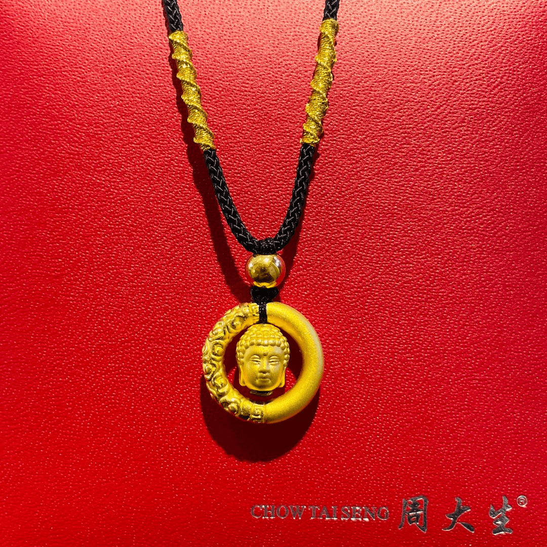 Chow Tai Seng/周大生黄金吊坠如意圈金箍如意佛项链编绳新年礼物