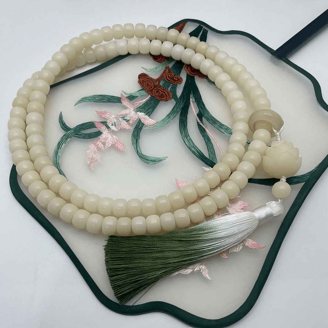 白玉菩提8×10mm108颗多圈B75217B3带跑环莲花吊坠