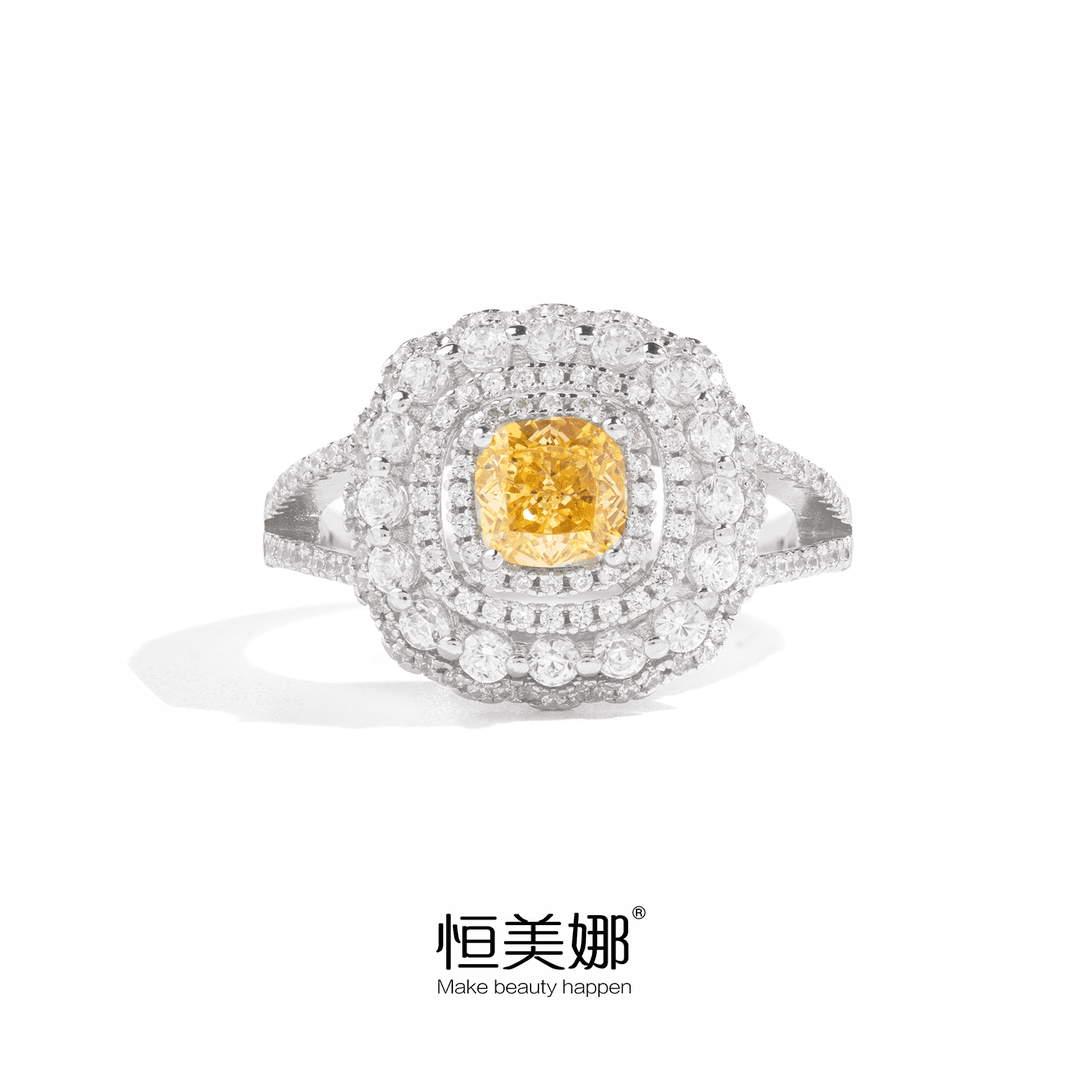 恒美娜 925银戒指 【黄色精灵】镶钻豪华气质轻奢高级聚会宴会女