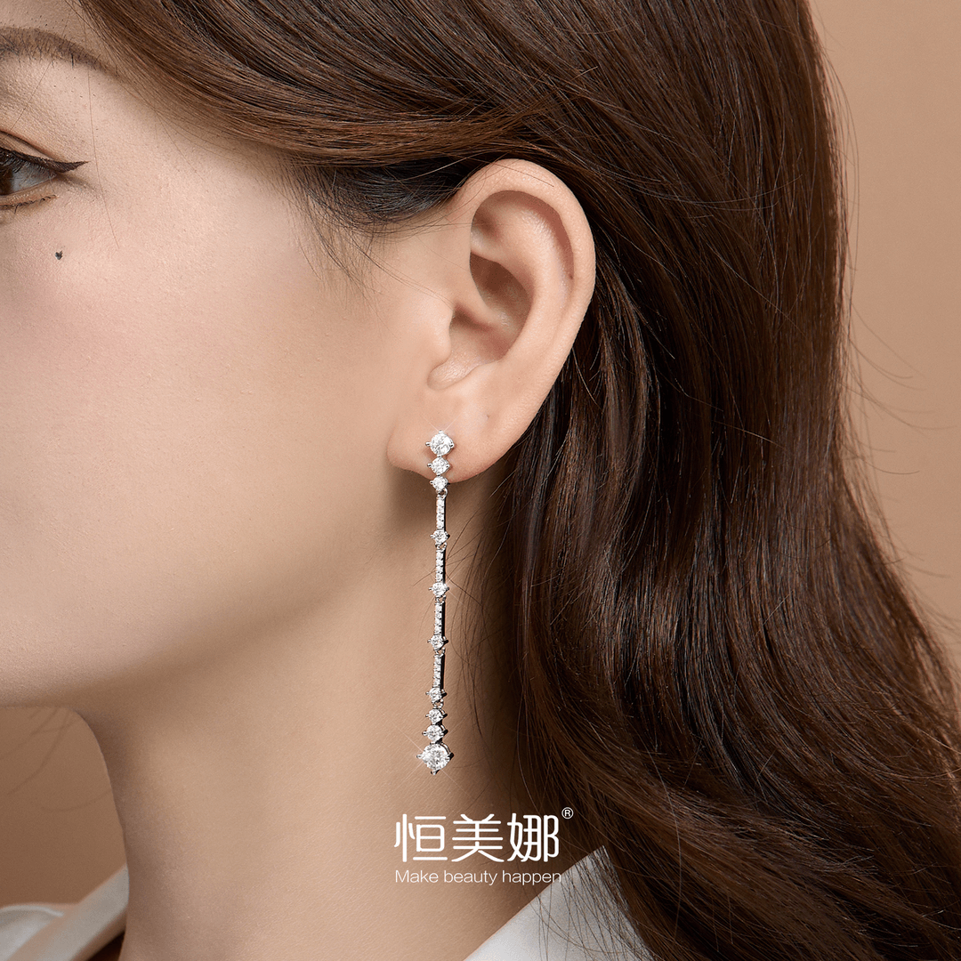 恒美娜 925银莫桑石耳饰 【书欣流苏耳坠】 超仙气质百搭网红女长款