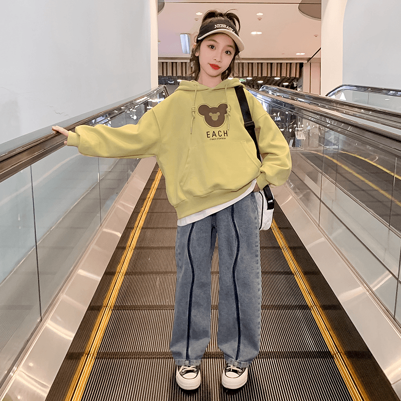 女童卫衣秋装2023新款洋气儿童装韩版网红宽松春秋中大童连帽上衣
