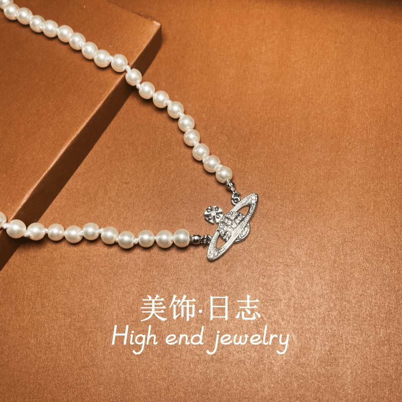 非金属仿珍珠项链 欧美太后土星珠珠项链轻奢百搭高级锁骨链K109