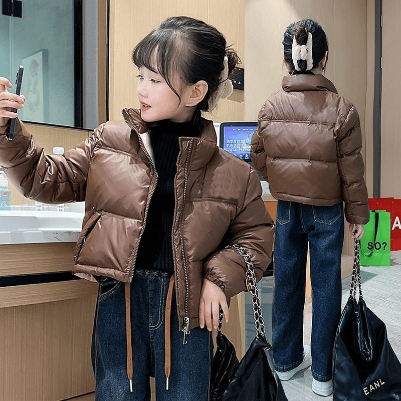 女童绒服儿童棉服冬季2023新款立领加厚短款中大童冬装洋气外套