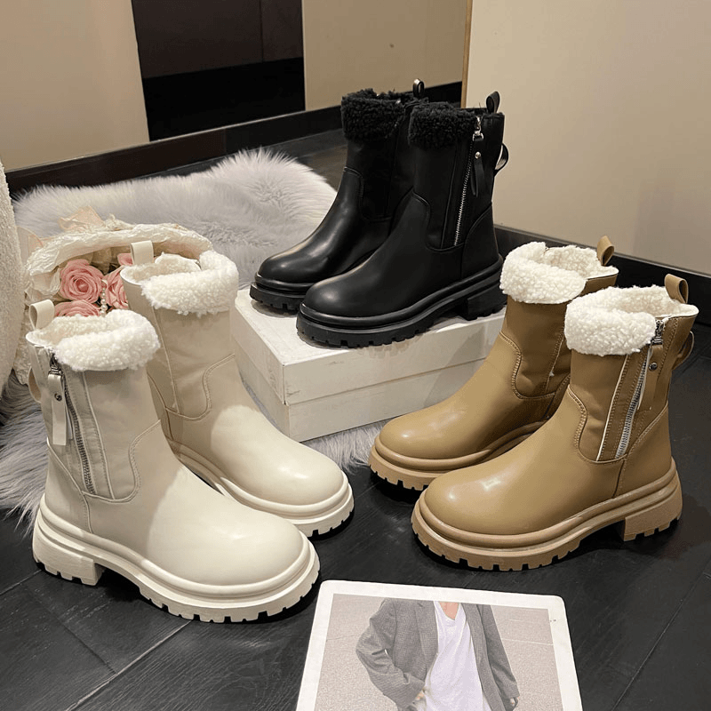 红蜻蜓牌秋冬保暖加厚加绒短筒棉雪地靴2023厚底显瘦侧拉链毛短靴