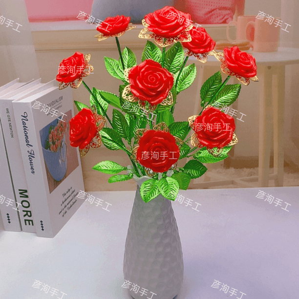 金边玫瑰花材料包 手工DIY【送花瓶】