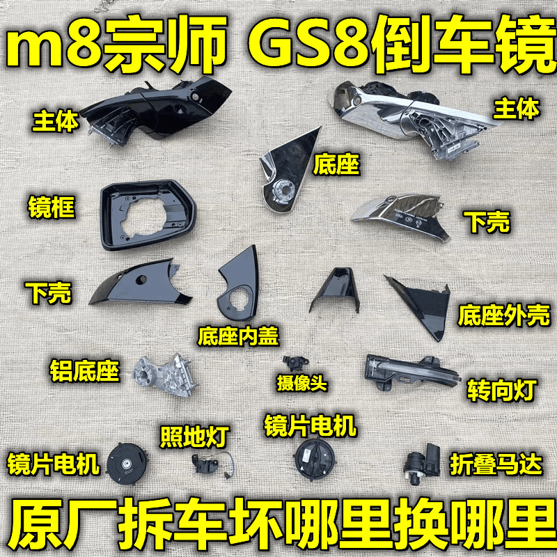 适用传祺GS8 M8 ES9 E8 E9宗师后视镜框后照镜外壳方向灯镜片亮条