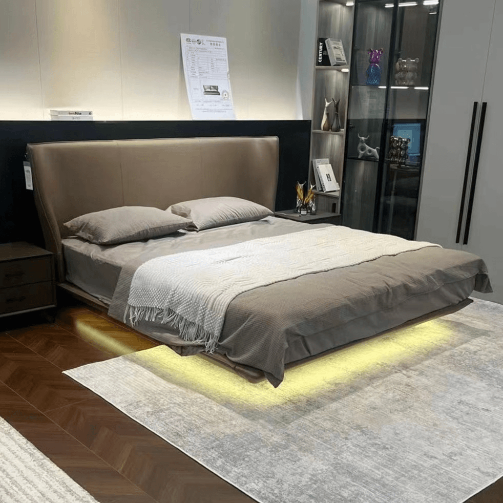 Alys爱丽丝床主卧浮悬真皮床婚床双人床1.8米2米大床软包床小户型