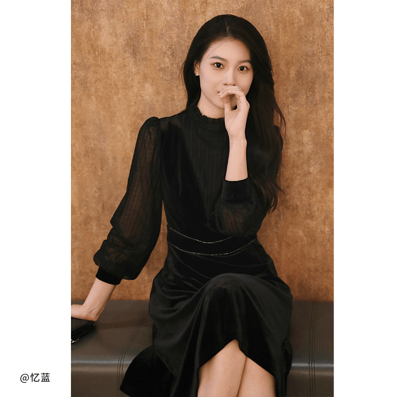 珂莱蒂尔热力感法式丝绒气质时尚收腰连衣裙KF07727/KF08269新