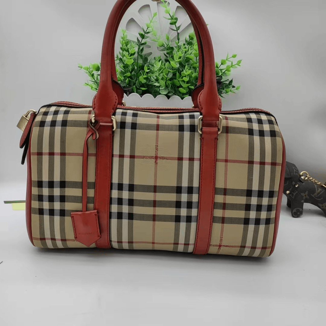 95新 BURBERRY/博柏利 橘色 波士顿 单肩包